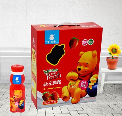 七娃快樂(lè)維尼熊仔乳味飲料草莓味200mlX16瓶