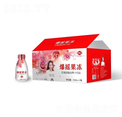 修花爆搖果凍玫瑰味復合果汁飲料350mlX12瓶招商代理