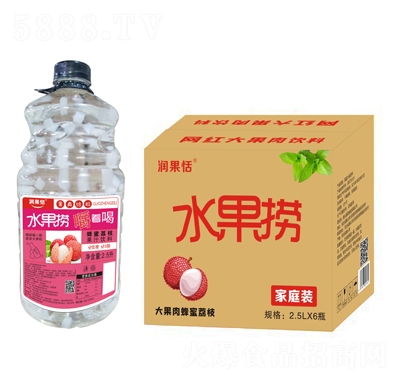 潤果恬水果撈大果肉蜂蜜荔枝果汁飲料2.5LX6瓶